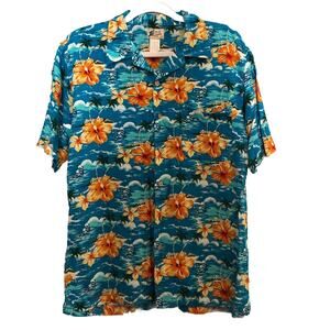 Cherokee Waikiki Wear Shirt Mens Medium Hawaiian Floral Short Sleeve Button‎ Up